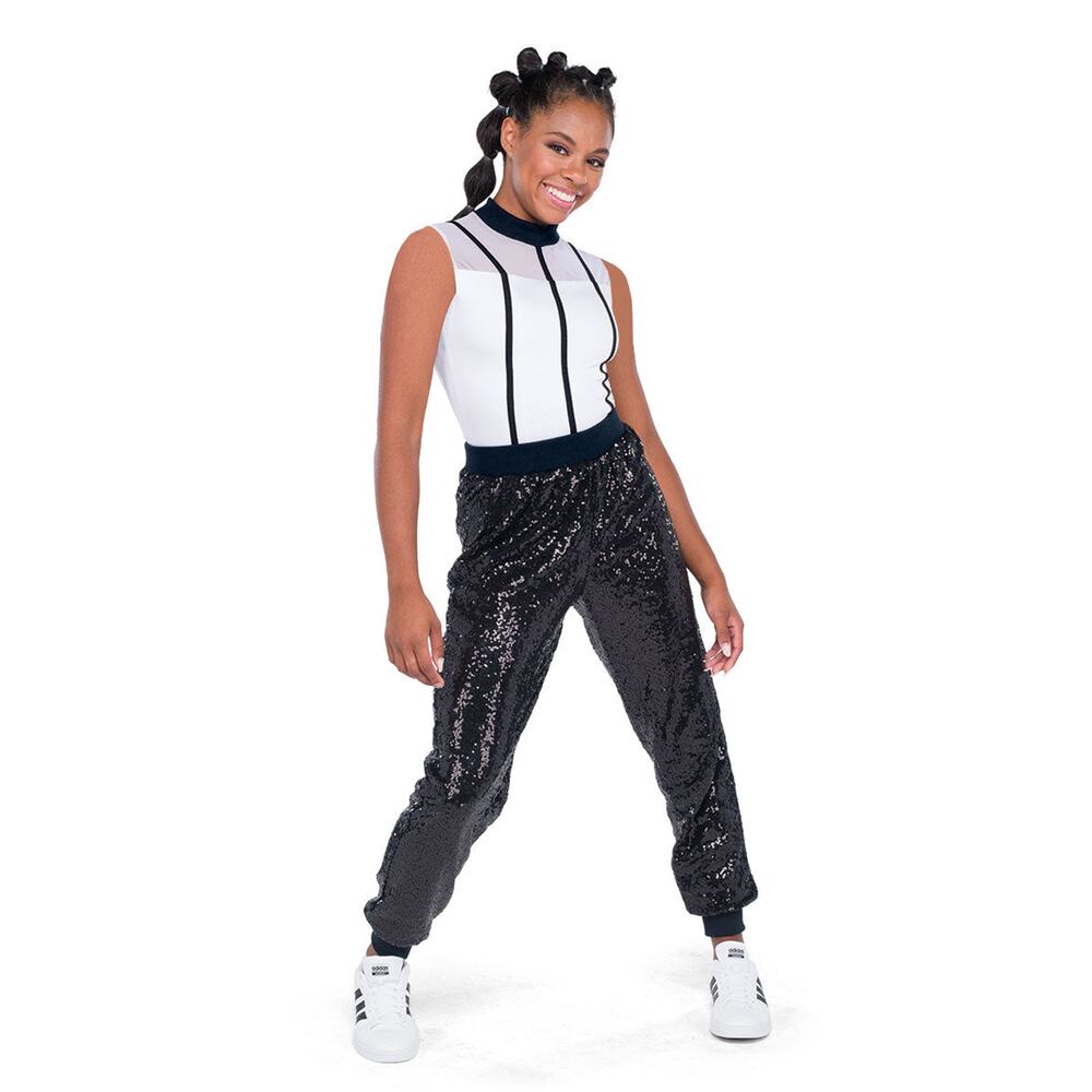 Dance Costume Small Adult Black White A Wish Come True 25076 Hip Hop Sequin Jazz
